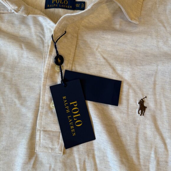 Ralph Lauren Polo Shirt Men's 2XL Tall Long Sleeve Heathered Cream Shirt - Picture 6 of 15